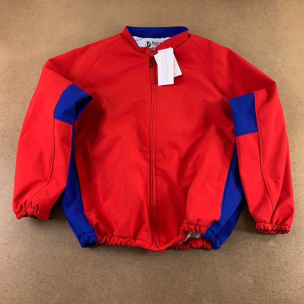 DeLong Adult Unisex Large Red Royal Blue Elastic Waist Full Zip Jacket *Flaw*